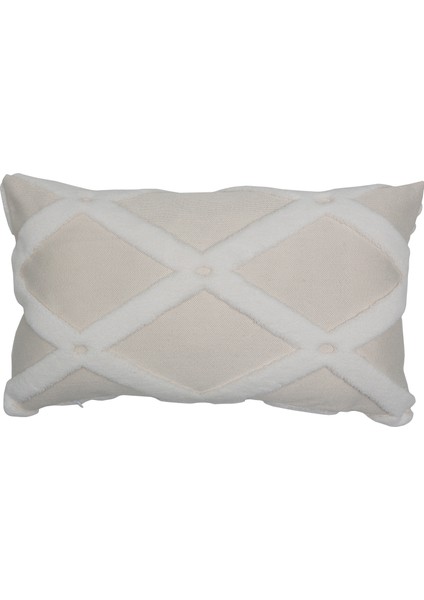 Özel Tasarım Jakar Desenli Dekoratif Yastık Dikdörtgen Kırlent Kılıfı Bella Ekru 30 x 50 cm