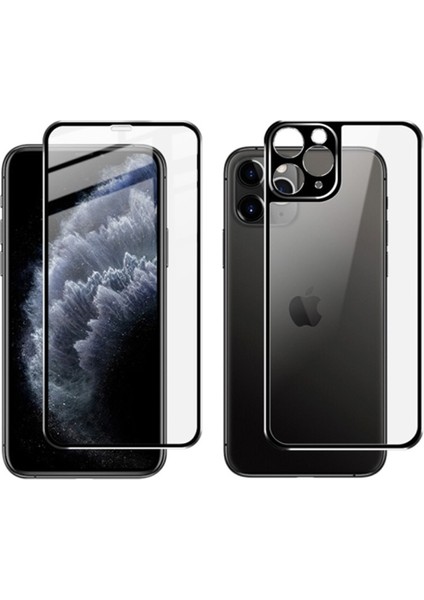 iPhone 11 Pro Metal Çerçeve Ön Arka 3D Full Tempered Cam Koruyucu AL-31758 Siyah