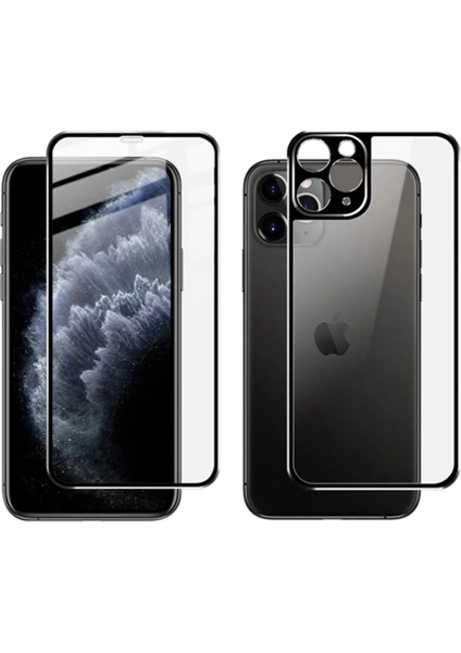 iPhone 11 Pro Metal Çerçeve Ön Arka 3D Full Tempered Cam Koruyucu AL-31758 Siyah