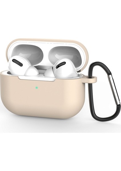 Apple Airpods Pro İnce Slim Silikon Kılıf + Anahtarlık AL-31687Krem