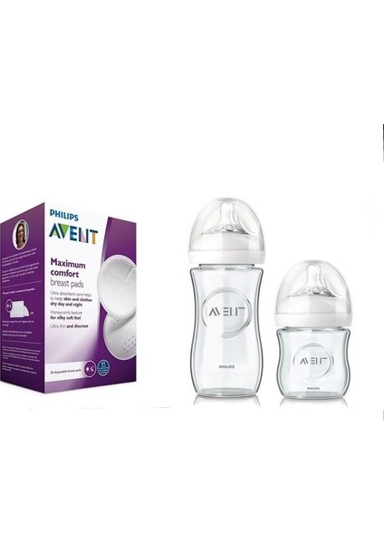 Philips Avent Natural Cam Biberon Seti 240 ml + 120 ml +  24’lü Göğüs Pedi