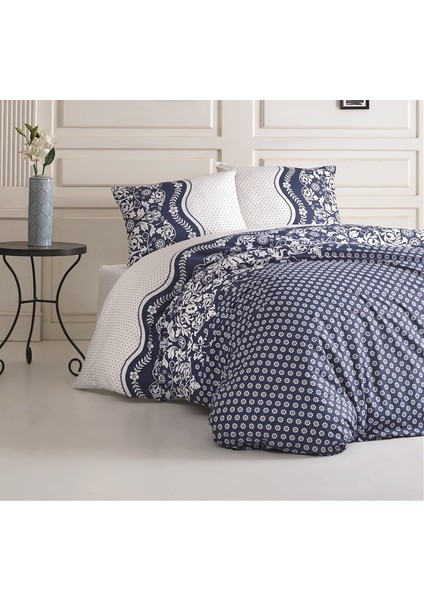 Taç Kristal Ranforce Nevresim Takımı Çift Kişilik Defne Lacivert