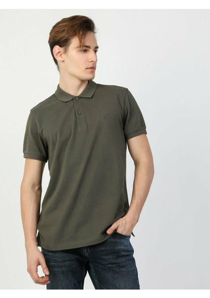 Colins Regular Fit Polo Yaka Erkek Haki Polo Kısa Kol