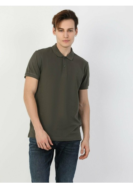 Colins Regular Fit Polo Yaka Erkek Haki Polo Kısa Kol