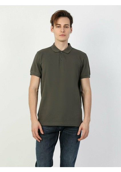 Colins Regular Fit Polo Yaka Erkek Haki Polo Kısa Kol