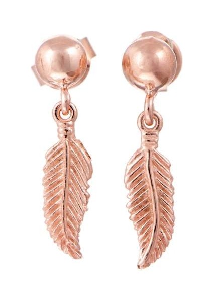 Rose Gold Yaprak Gümüş Küpe