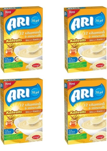 12 Vitaminli 6 Mineralli Sütlü Ballı Irmikli Pirinç Unu Kahvaltı 200 gr 4'lü