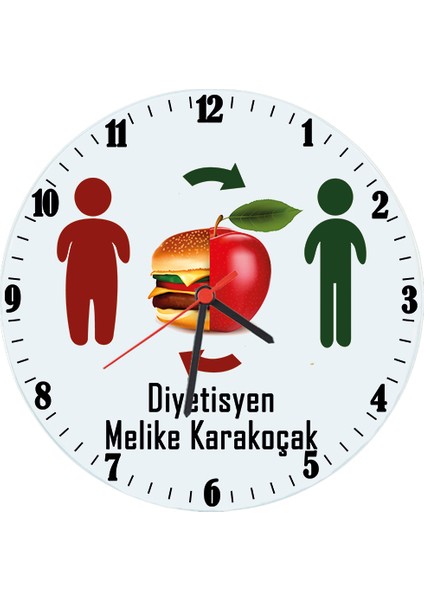 Diyetisyene Isimli Hediye Ofis Cam Duvar Saati