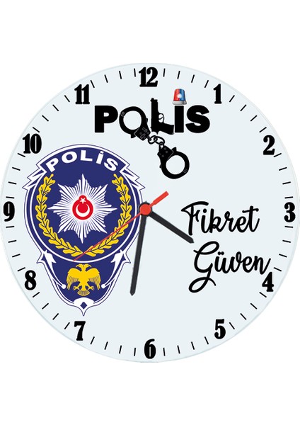 Polise Hediye Isimli Ofis Cam Duvar Saati