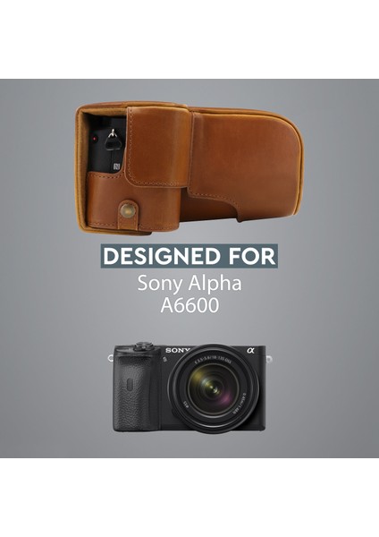 Sony Alpha A6600 (18-135mm) Suni Deri Kamera Çantası