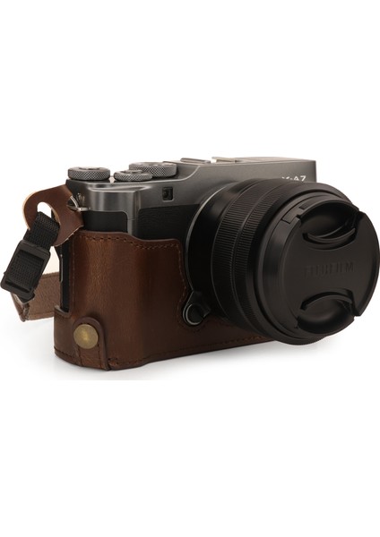 MG1771 Suni Deri Yarım Kamera Kılıfı Fujifilm X-A7 ile Uyumlu (Tek Dip)