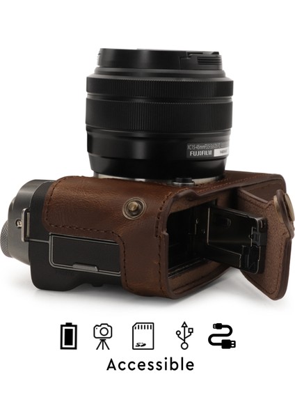 MG1771 Suni Deri Yarım Kamera Kılıfı Fujifilm X-A7 ile Uyumlu (Tek Dip) fırsatları