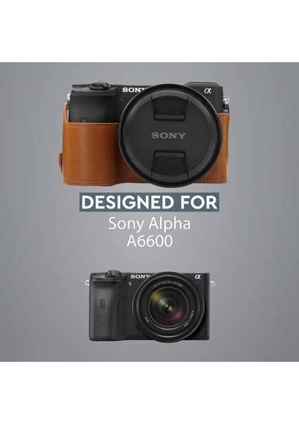 MG1809 Suni Deri Yarım Kamera Kılıf Sony Alpha A6600 ile Uyumlu (Tek Dip) fiyatları