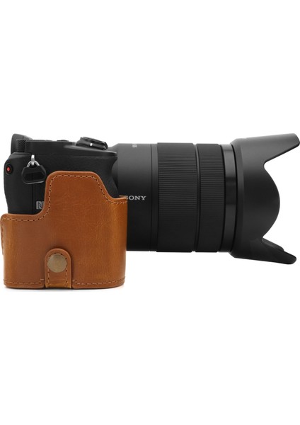 MG1809 Suni Deri Yarım Kamera Kılıf Sony Alpha A6600 ile Uyumlu (Tek Dip) modelleri