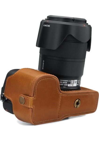 MG1809 Suni Deri Yarım Kamera Kılıf Sony Alpha A6600 ile Uyumlu (Tek Dip) indirimleri