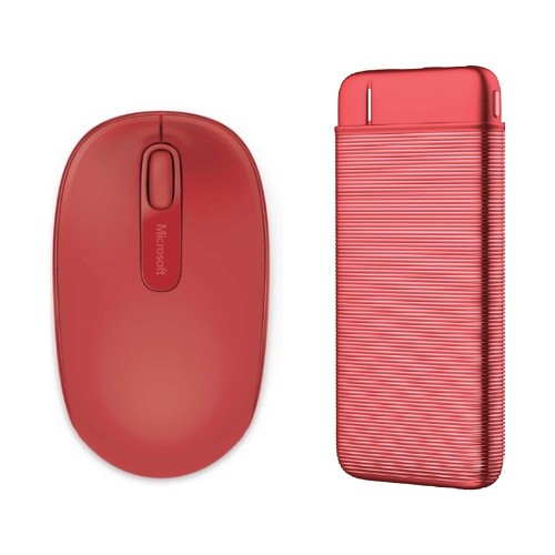 Microsoft Wireless Mobile Mouse 1850 Kırmızı + Dexim M16 10000mAh Type C/USB Powerbank Kırmızı