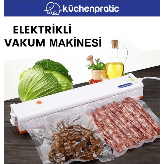 Küchen Pratic Ev Tipi Elektrikli Gıda Vakum Makinesi - Turuncu + 10 Poşet