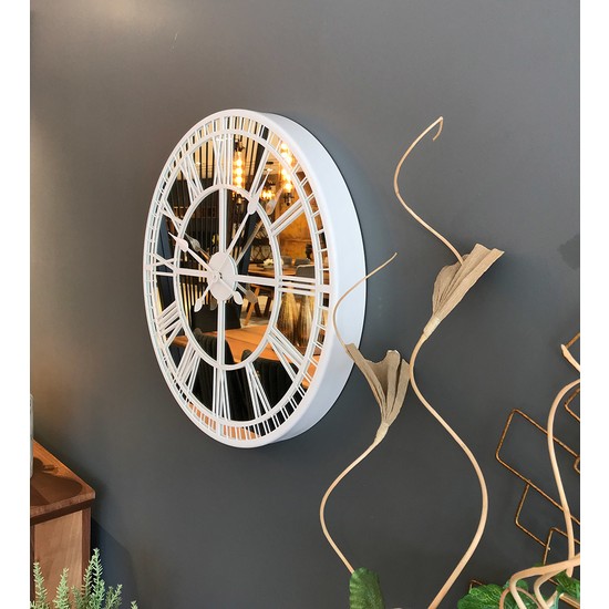 Platin 50 cm Aynalı Beyaz ve Metal Lüks Duvar Saati Fiyatı