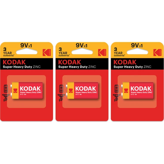Kodak (1x3) 3 Adet Blister Ambalaj Çinko Karbon 9 Volt Pil