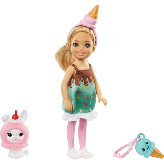 Barbie Kostümlü Chelsea ve Hayvacığı Oyun Setleri - Dondurma Temalı GHV72