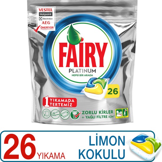 Fairy Platinum 26 Yıkama Bulaşık Makinesi Deterjanı Kapsülü Limon Kokulu