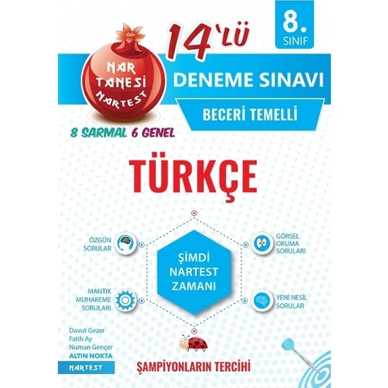 Nartest Yayınevi 8. Sınıf Nar Tanesi Türkçe 14 Deneme Sınavı