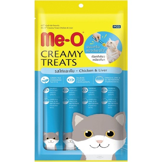 Me-O Creamy Treats Tavuklu ve Ciğerli Sıvı Kedi Ödülü 4 x 15 gr