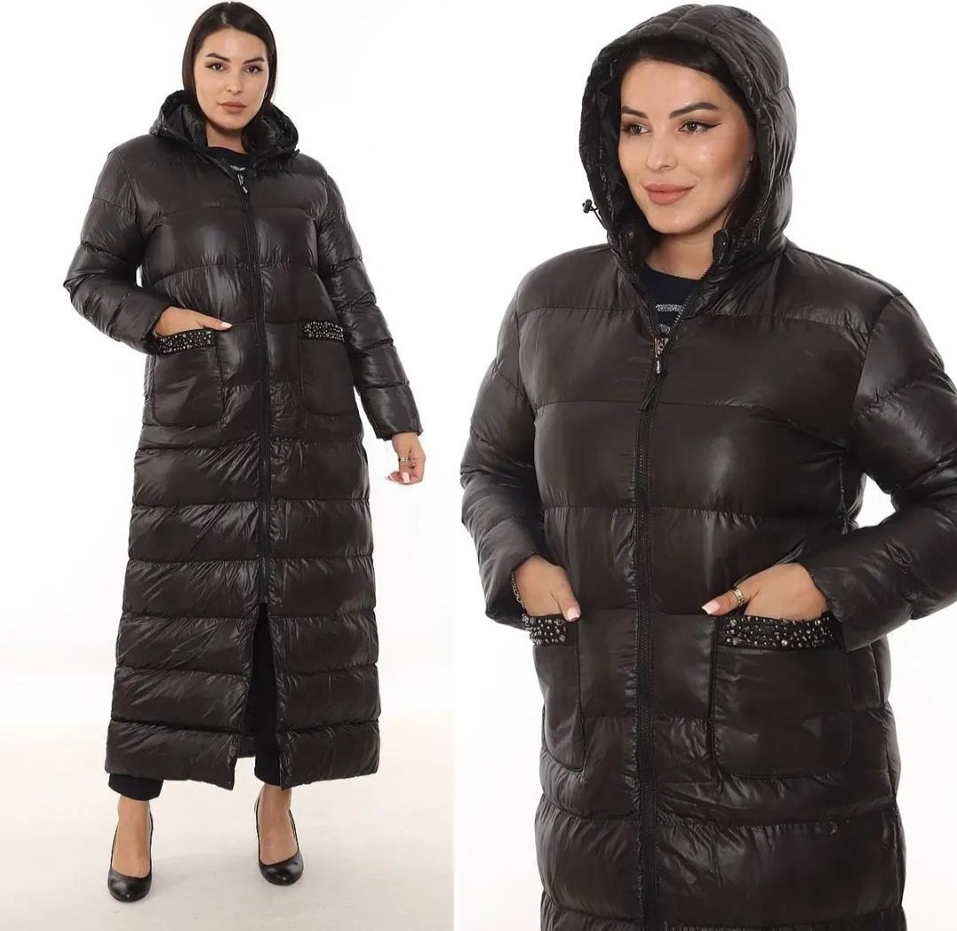 Butik Ayseba Kadın Büyük Beden Siyah Uzun Kapüşonlu Şişme Mont