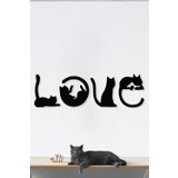 Gibella Kedi Figürlü Love Yazısı Sevgi Lazer Kesim Siyah Duvar Dekorasyon Ürünü Duvar Süsü Hediyelik Tablo