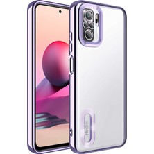 Fibaks Xiaomi Redmi Note 10 Kılıf Logo Gösteren Parlak Kenarlı Kamera Lens Korumalı Şeffaf Omega Silikon Kapak