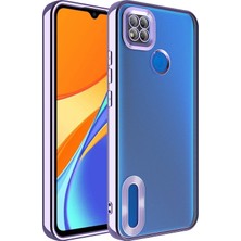 Fibaks Xiaomi Redmi 9c Kılıf Logo Gösteren Parlak Kenarlı Kamera Lens Korumalı Şeffaf Omega Silikon Kapak