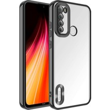 Fibaks Xiaomi Redmi Note 8 Kılıf Logo Gösteren Parlak Kenarlı Kamera Lens Korumalı Şeffaf Omega Silikon Kapak