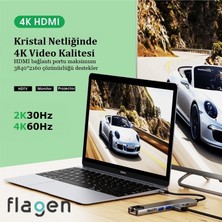 Flagen Matebook x Pro 2022 Type-C Hub Çevirici Dönüştürücü Çoklayıcı Pd Şarj 87W Hdmı Sd Ethernet Girişli 8 In 1