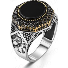 Takılingo 925 Ayar Gümüş Zirkon Taşlı Aslan Motifli Erkek Yüzük