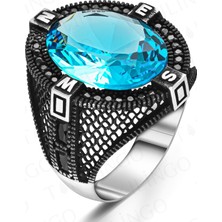 Takılingo 925 Ayar Gümüş Pusul Motifli Aquamarin Erkek Yüzük