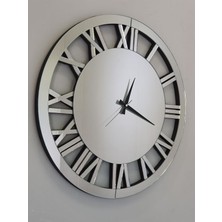 Ayna Denizi When Roma Silver Model Gümüş Renk 60 Cm Dekoratif Aynalı Duvar Saati
