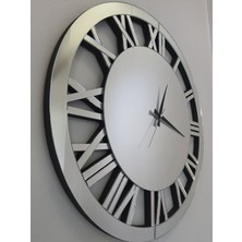 Ayna Denizi When Roma Silver Model Gümüş Renk 60 Cm Dekoratif Aynalı Duvar Saati
