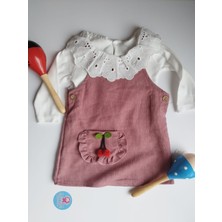 Baby Blue Bebek Güpürlü Yaka Kirazlı Kadife Elbise