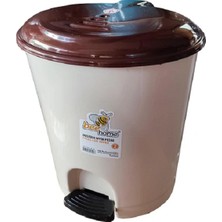 Bee Home Pedallı Basmalı Açılır Kapak Iç Kovalı Ofis Banyo Mutfak Çöp Kutusu Kovası / Plastik / 7 Litre / Krem / 22 x 24 x 26 Cm.