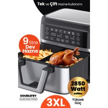 Goldmaster Doublefry 2850W 9 Litre 3xl Dev Tek ve Çift Hazneli Dokunmatik Airfryer Yağsız Sıcak Hava Fritözü