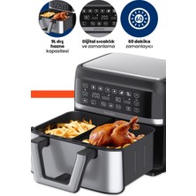 Goldmaster Doublefry 2850W 9 Litre 3xl Dev Tek ve Çift Hazneli Dokunmatik Airfryer Yağsız Sıcak Hava Fritözü