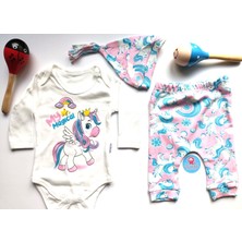 Baby Blue Mevsimlik Unicornn Desenli Bere Pantolon Çıtçıtlı Badili 3lü Takım