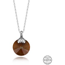 Gumush Swarovski Crystal Kahverengi Taşlı Gümüş Kadın Kolye