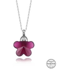 Gumush Swarovski Crystal Taşlı Fuşya Papatya Gümüş Kadın Kolye