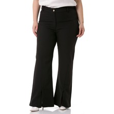 Disentis Modest Büyük Beden Paçası Fermuarlı Beli Arkadan Lastikli Siyah Pantolon