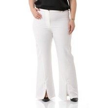 Disentis Modest Büyük Beden Paçası Fermuarlı Beli Arkadan Lastikli Beyaz Pantolon