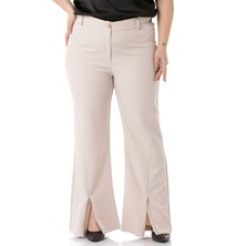 Disentis Modest Büyük Beden Paçası Fermuarlı Beli Arkadan Lastikli Bej Pantolon