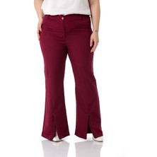 Disentis Modest Büyük Beden Paçası Fermuarlı Beli Arkadan Lastikli Bordo Pantolon