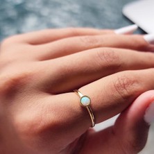 Fasek Gold Gümüş Yüzük - Minimal Opal Tek Taş Şans ve Uğur 925 Ayar Gümüş Yüzük