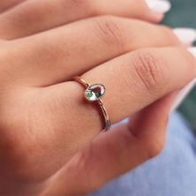 Fasek Gold Gümüş Yüzük - Okyanus Yeşili Oval Taşlı 0.60 Karat TekTaş 925 Ayar Gümüş Evlilik Teklifi Yüzüğü